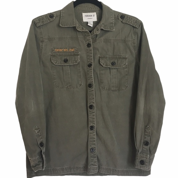 Forever 21 Army Green Women's Blue Troop Patch Utility Jacket - Picture 6 of 8